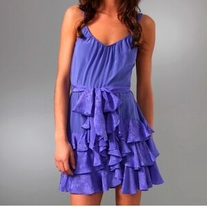 Rebecca Taylor Size 2 Dancing Dress Cornflower Ruffles Sleeveless 100% Silk